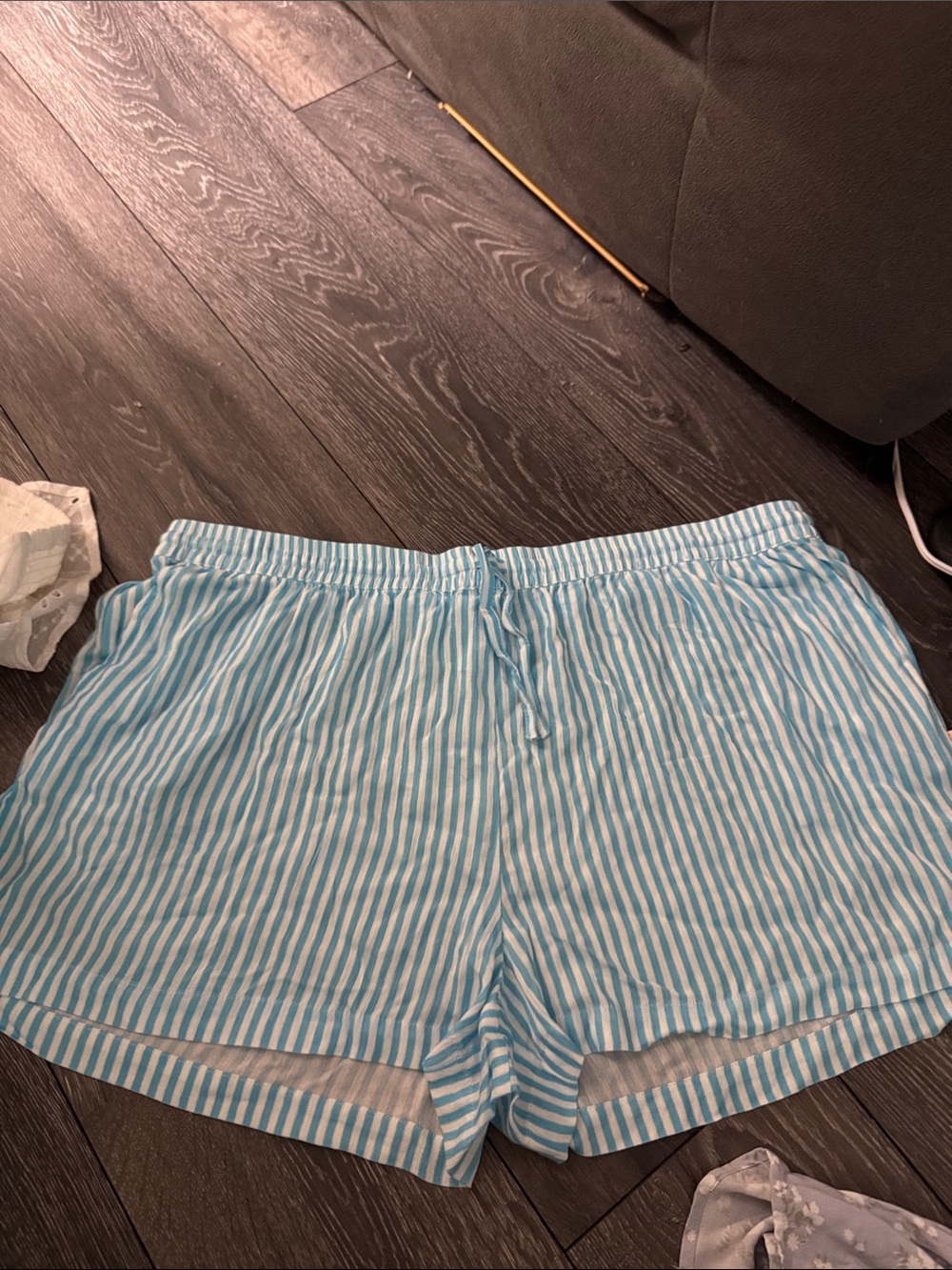 La Vie En Rose Light Blue & White Striped Drawstring Shorts